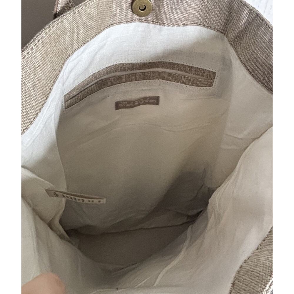 Mark & Graham Tote Large Bucket Cotton Leather Oatmeal Brown Preppy - Picture 7 of 11